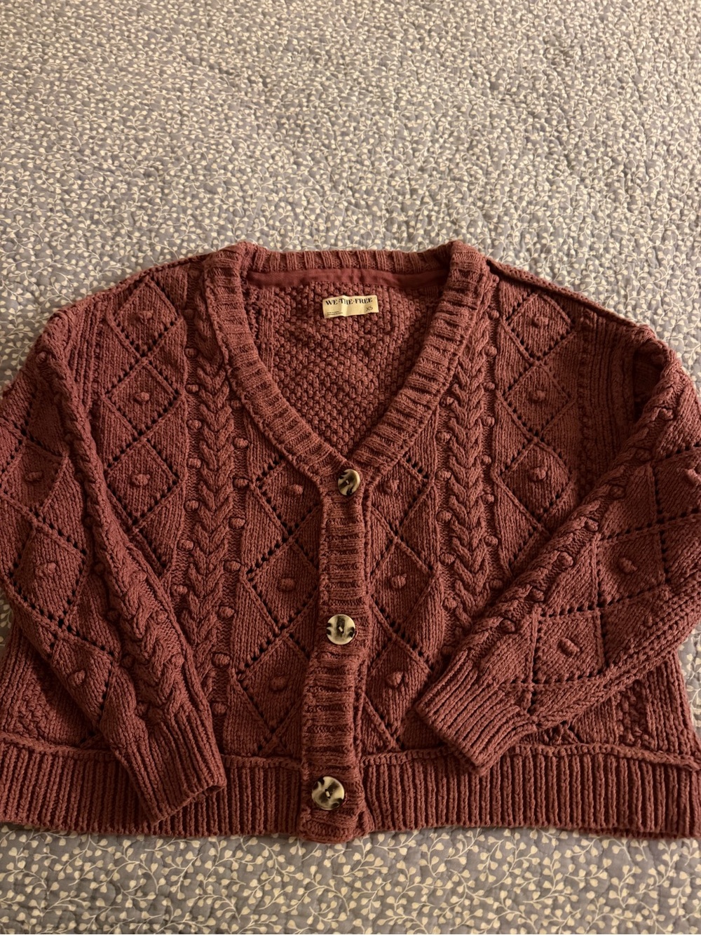We The Free Rust Cable-Knit Button Cardigan
